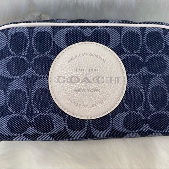 Coach Dempsey Boxy Cosmetic Case 20 In Signature Denim With Coach Patch New - Picture 3 of 12